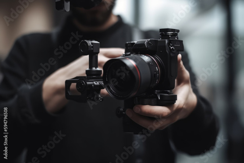 Gimbal video camera, Videographer using dslr camera anti shake tool for stabilizer record video