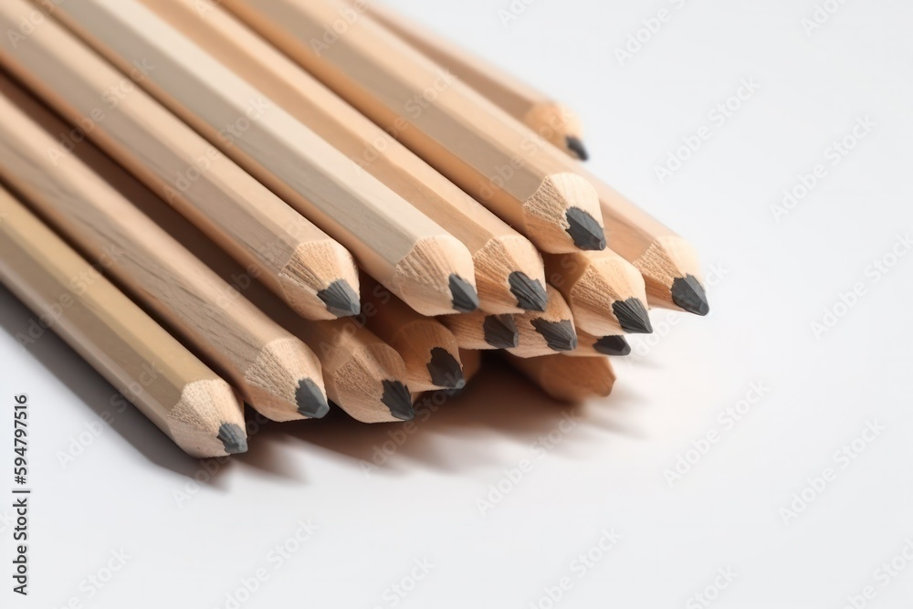 wooden pencils lie on a white background. Generative AI