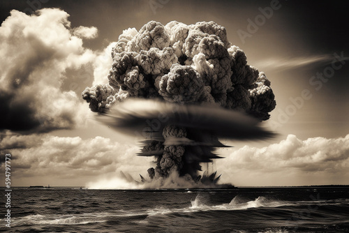 Nuclear radioactive atom bomb explosion with mushroom cloud Fototapet