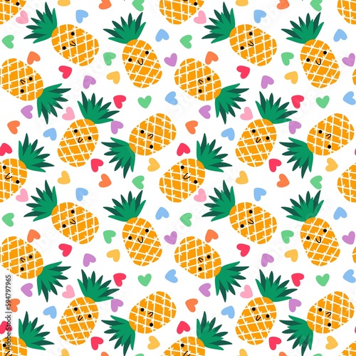 Cartoon summer fruit seamless pineapple pattern for wrapping paper and fabrics and linens and kids clothes print