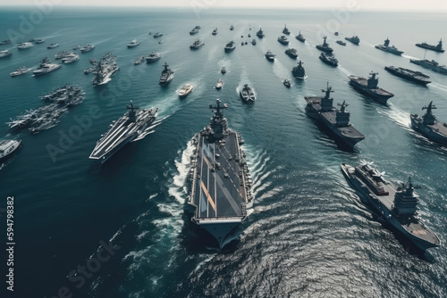 Obraz na płótnie American navy aircraft carrier, USA navy ship carrier full loading airplane figh