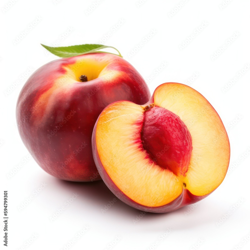 ripe nectarine on white background.Generative AI ripe nectarine on white background.Generative AI
