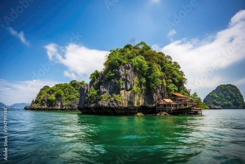 Hon Ga Choi Island or Hen, Fighting Island located in Halong bay, Vietnam, Trong Mai island, Southeast Asia, Junk boat cruise Ha Long Bay, Popular landmark, famous destination Vietnam