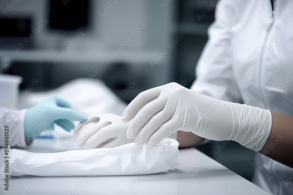Doctor hands with white surgical gloves, Latex Glove, Rubber glove