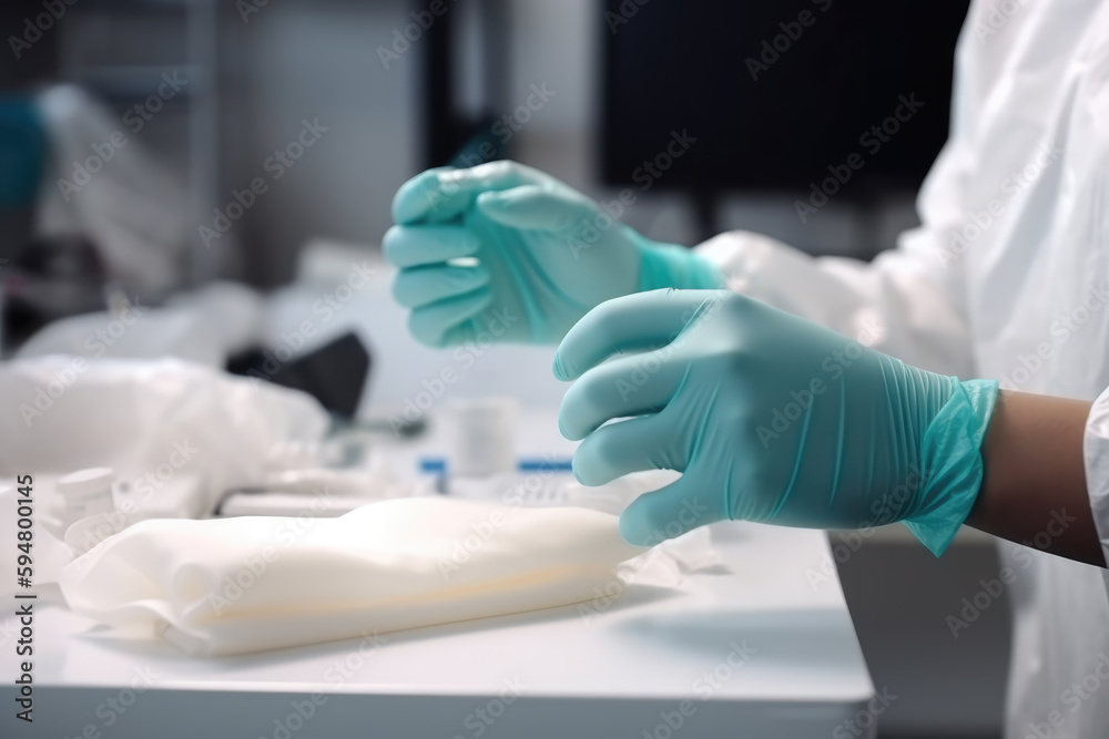 Doctor hands with white surgical gloves, Latex Glove, Rubber glove