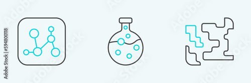 Set line Gaseous, Chemical formula and Test tube and flask icon. Vector