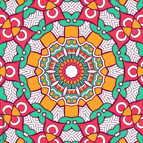 Abstract Pattern Mandala Flowers Plant Art Colorful Red Green Yellow 676