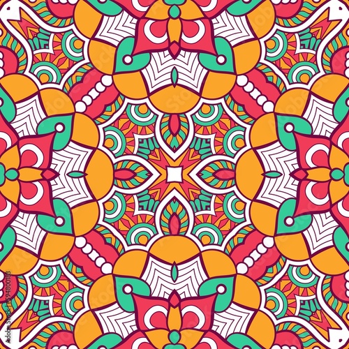 Abstract Pattern Mandala Flowers Plant Art Colorful Red Green Yellow 675