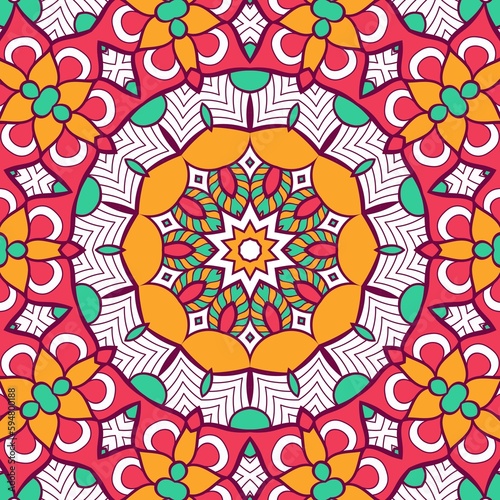 Abstract Pattern Mandala Flowers Plant Art Colorful Red Green Yellow 673