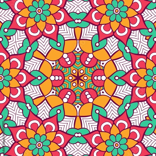 Abstract Pattern Mandala Flowers Plant Art Colorful Red Green Yellow 670