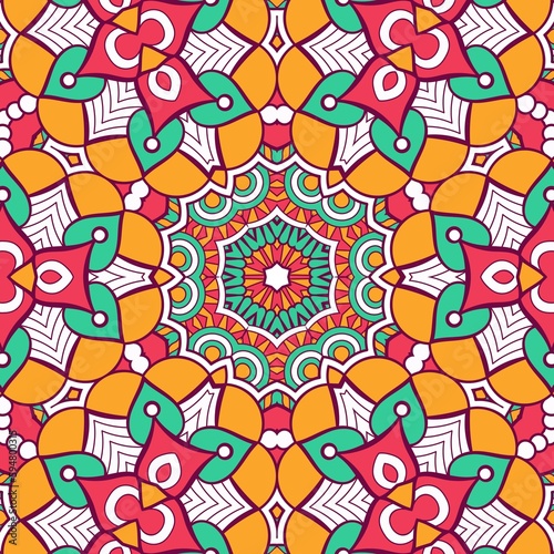 Abstract Pattern Mandala Flowers Plant Art Colorful Red Green Yellow 648