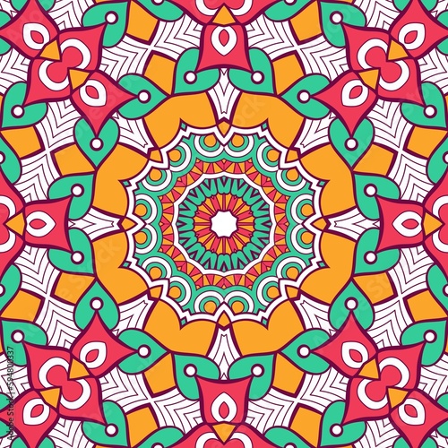 Abstract Pattern Mandala Flowers Plant Art Colorful Red Green Yellow 645