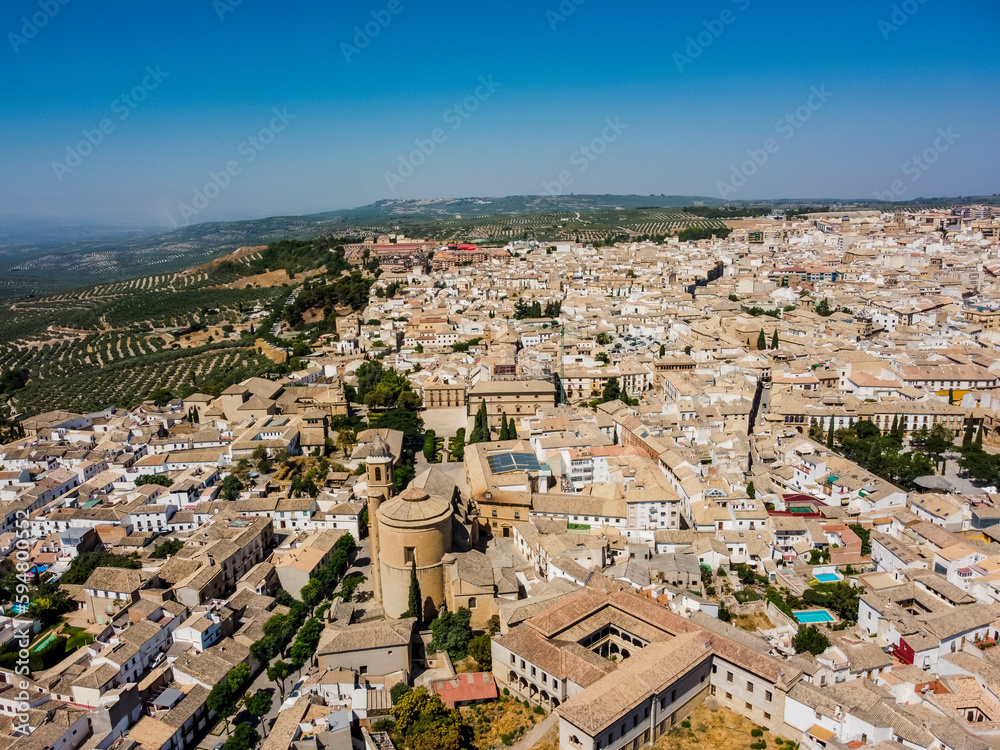 Aerial vIew by drone. Summer. Ubeda, province Jaen in Andalucia Spain