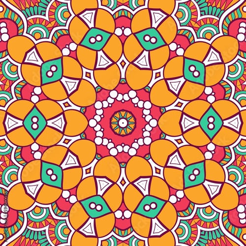 Abstract Pattern Mandala Flowers Plant Art Colorful Red Green Yellow 607