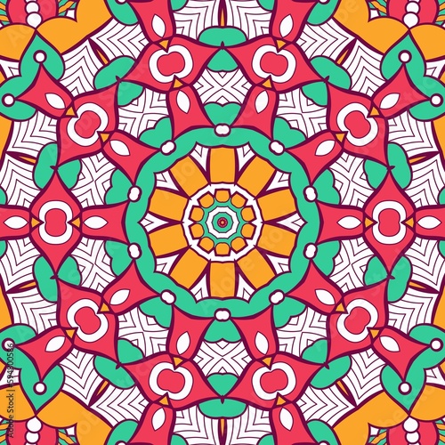 Abstract Pattern Mandala Flowers Plant Art Colorful Red Green Yellow 600