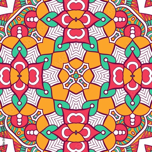 Abstract Pattern Mandala Flowers Plant Art Colorful Red Green Yellow 598