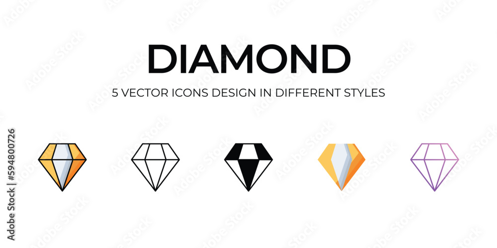 Diamond Icon Design in Five style with Editable Stroke. Line, Solid, Flat Line, Duo Tone Color, and Color Gradient Line. Suitable for Web Page, Mobile App, UI, UX and GUI design. Diamond Icon Design in Five style with Editable Stroke. Line, Solid, Flat Line, Duo Tone Color, and Color Gradient Line. Suitable for Web Page, Mobile App, UI, UX and GUI design.