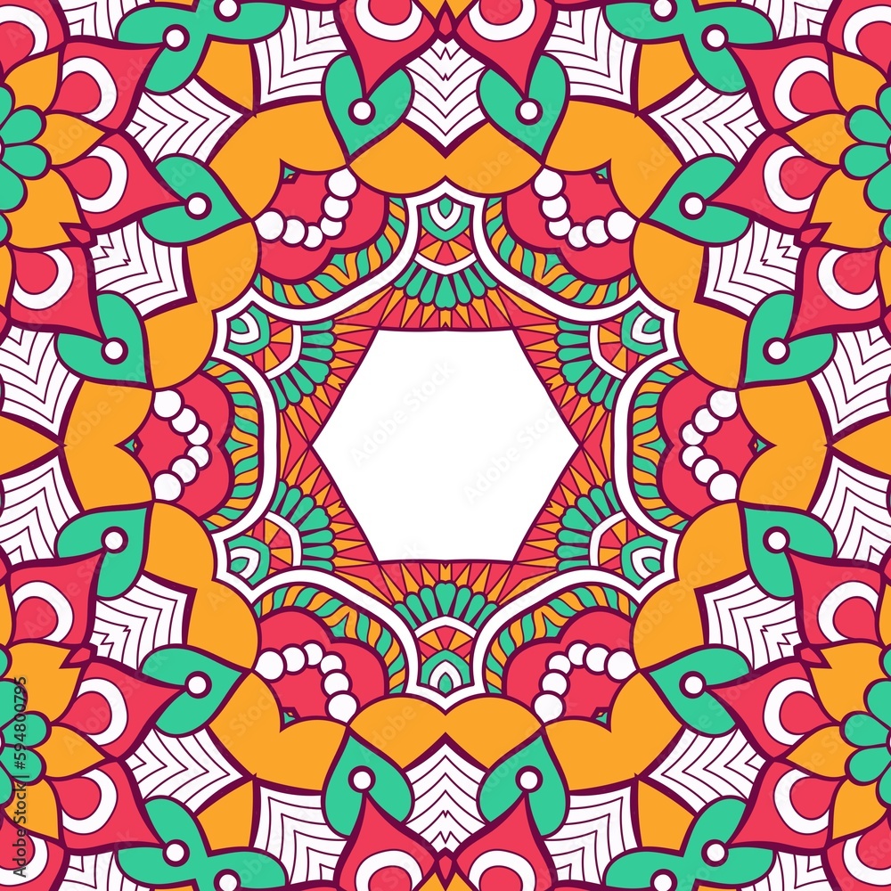 Abstract Pattern Mandala Flowers Plant Art Colorful Red Green Yellow 546