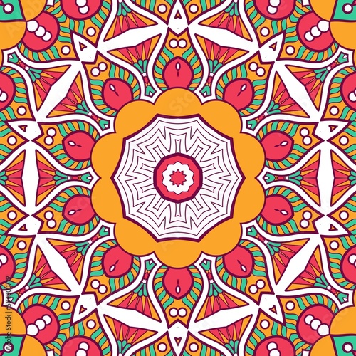 Abstract Pattern Mandala Flowers Plant Art Colorful Red Green Yellow 565