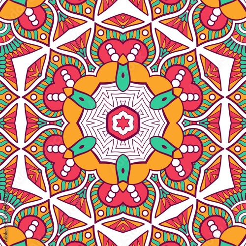 Abstract Pattern Mandala Flowers Plant Art Colorful Red Green Yellow 563