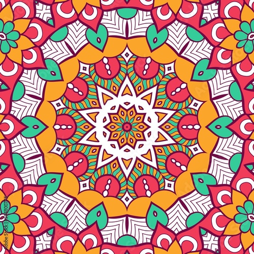 Abstract Pattern Mandala Flowers Plant Art Colorful Red Green Yellow 551