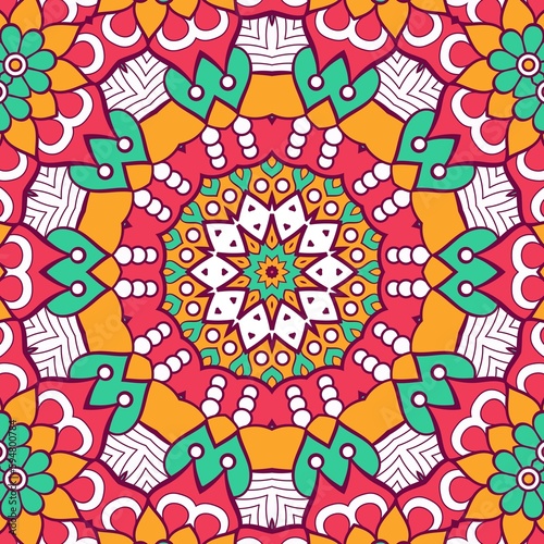 Abstract Pattern Mandala Flowers Plant Art Colorful Red Green Yellow 548
