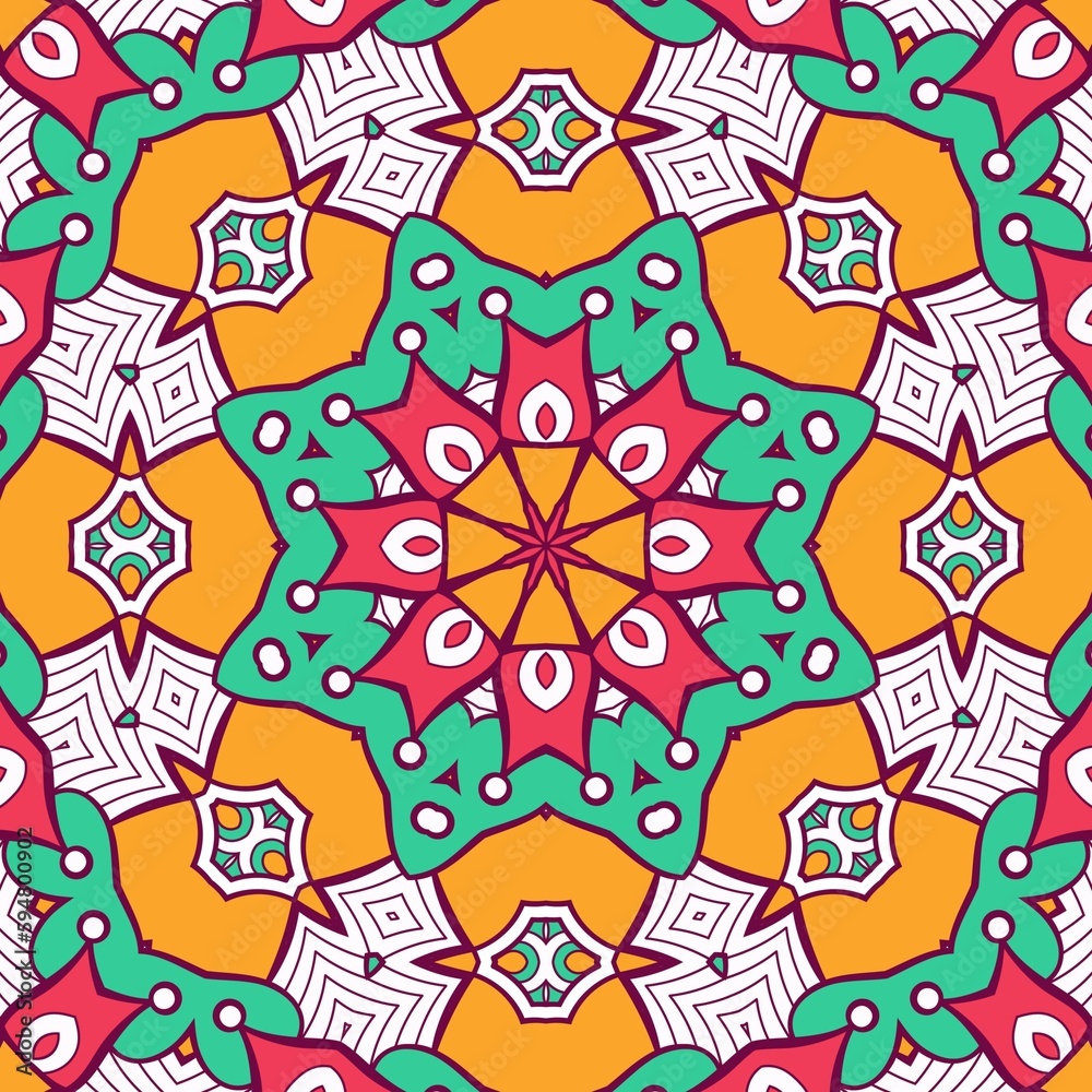 Abstract Pattern Mandala Flowers Plant Art Colorful Red Green Yellow 520