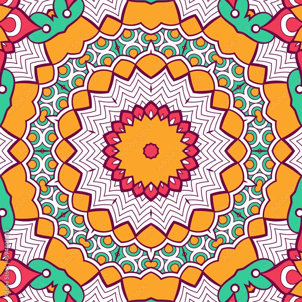 Abstract Pattern Mandala Flowers Plant Art Colorful Red Green Yellow 509