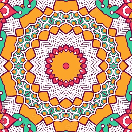 Abstract Pattern Mandala Flowers Plant Art Colorful Red Green Yellow 509