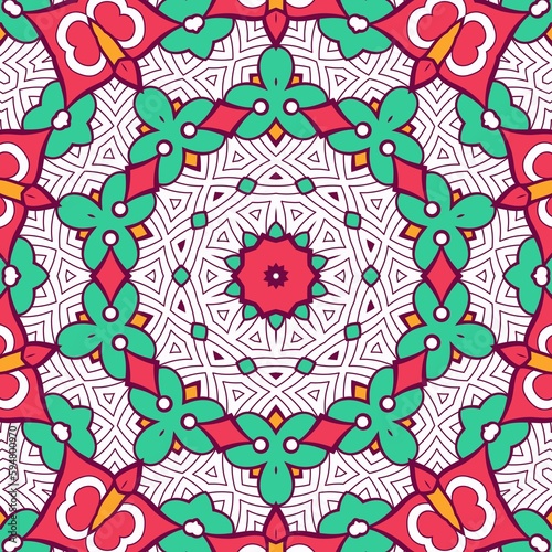 Abstract Pattern Mandala Flowers Plant Art Colorful Red Green Yellow 496