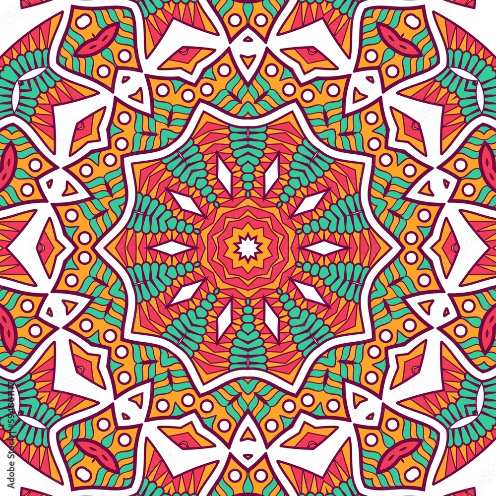 Abstract Pattern Mandala Flowers Plant Art Colorful Red Green Yellow 468