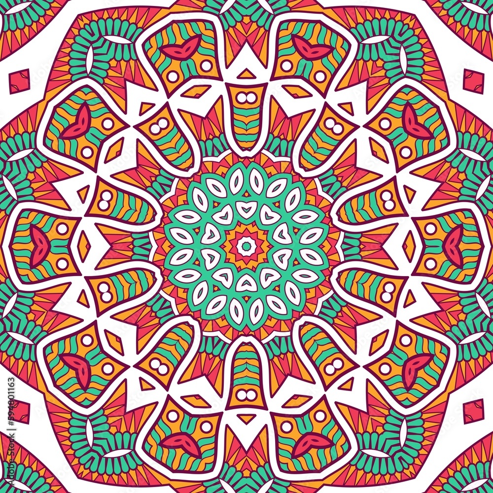 Abstract Pattern Mandala Flowers Plant Art Colorful Red Green Yellow 455