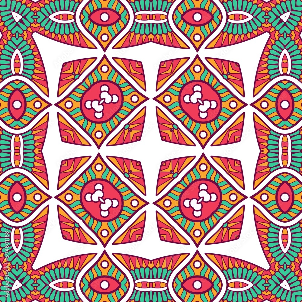 Abstract Pattern Mandala Flowers Plant Art Colorful Red Green Yellow 449