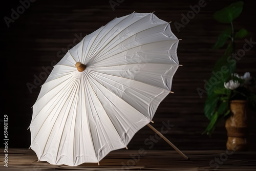 Hand made white paper umbrella with wood splines on background  Background  hand made umbrella  paper umbrella  Thai culture