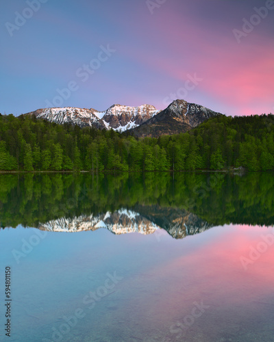 Spring Serenity: Majestic Mountain Reflections in Alatsee Lake, Bavaria