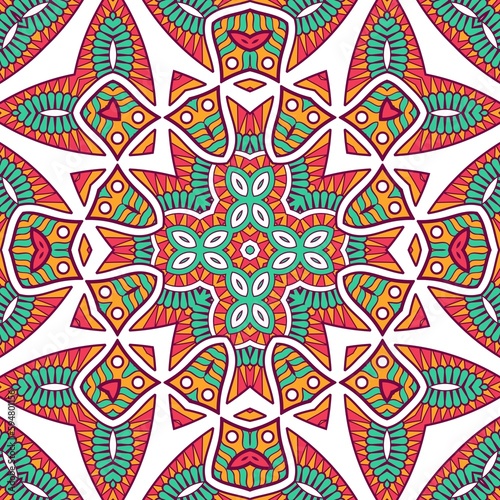 Abstract Pattern Mandala Flowers Plant Art Colorful Red Green Yellow 458