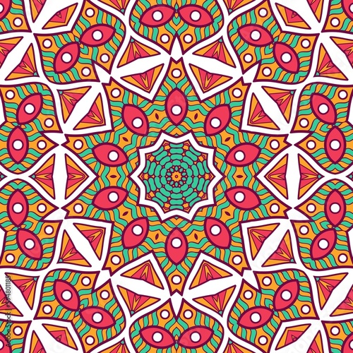 Abstract Pattern Mandala Flowers Plant Art Colorful Red Green Yellow 450