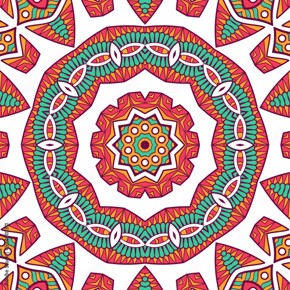 Abstract Pattern Mandala Flowers Plant Art Colorful Red Green Yellow 420