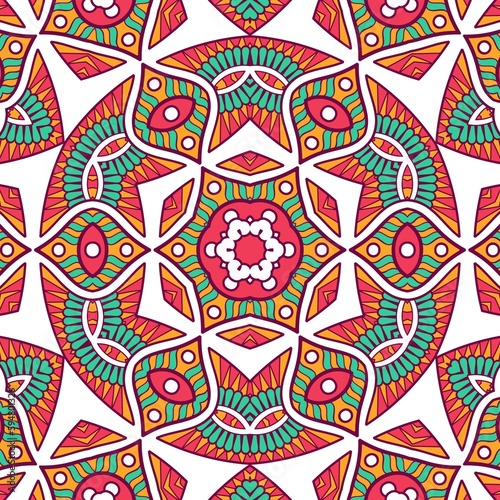 Abstract Pattern Mandala Flowers Plant Art Colorful Red Green Yellow 414