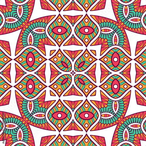 Abstract Pattern Mandala Flowers Plant Art Colorful Red Green Yellow 413