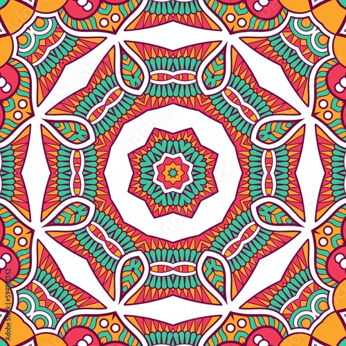 Abstract Pattern Mandala Flowers Plant Art Colorful Red Green Yellow 404