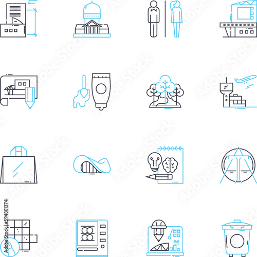 Planning Drafting linear icons set. Blueprint, Sketch, Outline, Schematic, Proposal, Map, Diagram line vector and concept signs. Design,Layout,Model outline illustrations