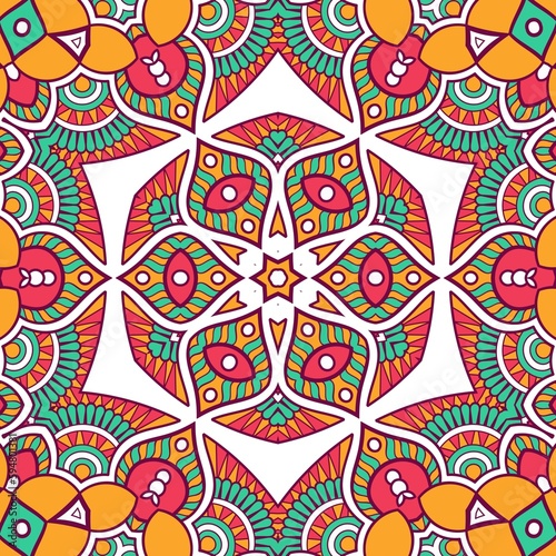 Abstract Pattern Mandala Flowers Plant Art Colorful Red Green Yellow 399