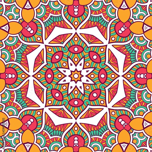 Abstract Pattern Mandala Flowers Plant Art Colorful Red Green Yellow 398