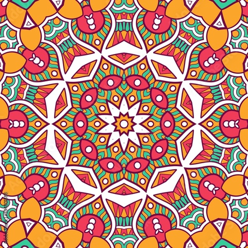 Abstract Pattern Mandala Flowers Plant Art Colorful Red Green Yellow 396
