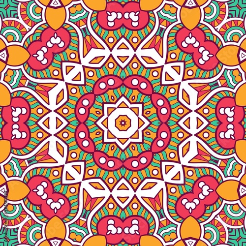 Abstract Pattern Mandala Flowers Plant Art Colorful Red Green Yellow 395