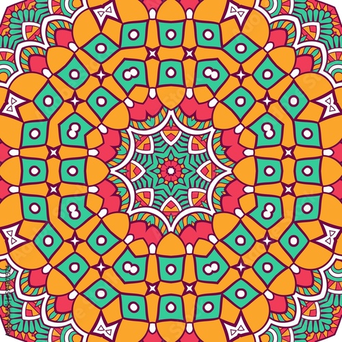 Abstract Pattern Mandala Flowers Plant Art Colorful Red Green Yellow 357