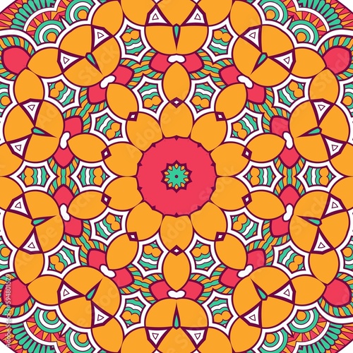 Abstract Pattern Mandala Flowers Plant Art Colorful Red Green Yellow 356