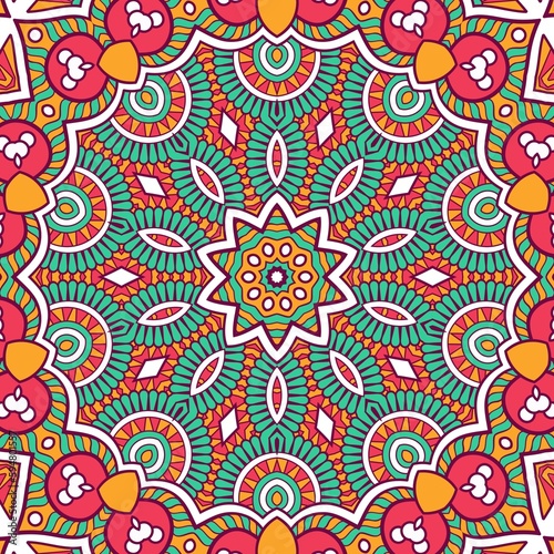 Abstract Pattern Mandala Flowers Plant Art Colorful Red Green Yellow 347
