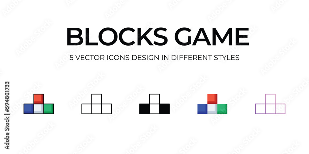 Blocks Game Icon Design in Five style with Editable Stroke. Line, Solid